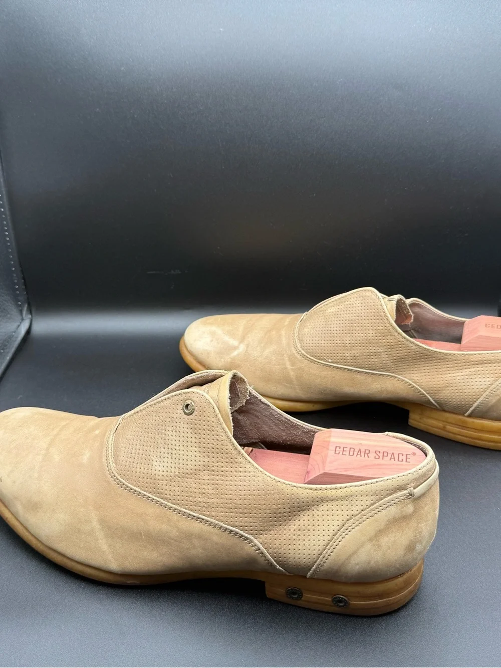 DIESEL Tan Beige Perforated Leather Slip On Loafers Size EU 44 Outsole 12.5 In